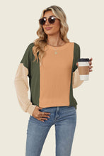 Load image into Gallery viewer, Double Take Texture Contrast Round Neck Long Sleeve T-Shirt