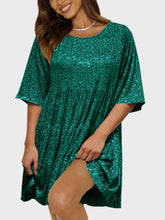 Load image into Gallery viewer, Full Size Sequin Round Neck Half Sleeve Mini Dress