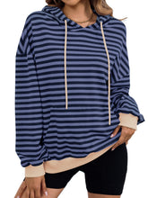Load image into Gallery viewer, Drawstring Striped Long Sleeve Hoodie