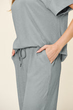 Load image into Gallery viewer, Double Take Full Size Texture Round Neck Short Sleeve T-Shirt and Wide Leg Pants