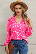 Load image into Gallery viewer, Double Take Printed Notched Neck Smocked Blouse