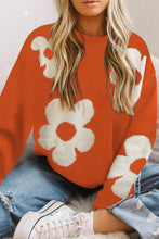 Load image into Gallery viewer, Round Neck Floral Pattern Color Contrast Design Long Sleeve Sweater