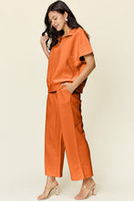 Load image into Gallery viewer, Double Take Full Size Texture Half Zip Short Sleeve Top and Pants Set