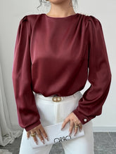 Load image into Gallery viewer, Ruched Round Neck Long Sleeve Blouse