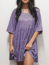 Load image into Gallery viewer, Full Size Sequin Round Neck Half Sleeve Mini Dress