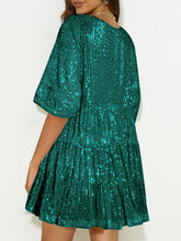 Load image into Gallery viewer, Full Size Sequin Round Neck Half Sleeve Mini Dress