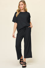 Load image into Gallery viewer, Double Take Full Size Texture Round Neck Short Sleeve T-Shirt and Wide Leg Pants