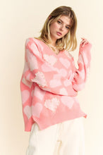Load image into Gallery viewer, Davi & Dani Heart Pearl Side Slit V Neck Sweater