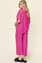 Load image into Gallery viewer, Double Take Full Size Texture Round Neck Short Sleeve T-Shirt and Wide Leg Pants