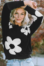 Load image into Gallery viewer, Round Neck Floral Pattern Color Contrast Design Long Sleeve Sweater