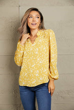 Load image into Gallery viewer, Double Take Printed Notched Neck Smocked Blouse