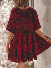 Load image into Gallery viewer, Full Size Sequin Round Neck Half Sleeve Mini Dress