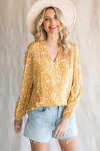 Load image into Gallery viewer, Double Take Printed Notched Neck Smocked Blouse