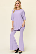 Load image into Gallery viewer, Double Take Full Size Round Neck Drop Shoulder T-Shirt and Flare Pants Set