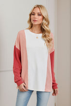Load image into Gallery viewer, Double Take Texture Contrast Round Neck Long Sleeve T-Shirt
