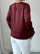 Load image into Gallery viewer, Ruched Round Neck Long Sleeve Blouse