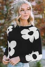 Load image into Gallery viewer, Round Neck Floral Pattern Color Contrast Design Long Sleeve Sweater