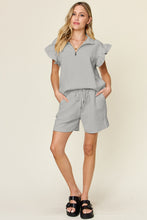 Load image into Gallery viewer, Double Take Full Size Texture Flounce Sleeve Top and Drawstring Shorts Set
