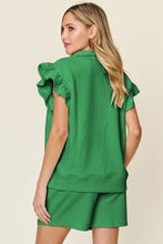 Load image into Gallery viewer, Double Take Full Size Texture Flounce Sleeve Top and Drawstring Shorts Set