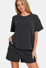Load image into Gallery viewer, Zenana Rib Short Sleeve T-Shirt and Shorts Set