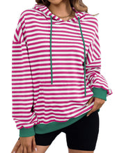 Load image into Gallery viewer, Drawstring Striped Long Sleeve Hoodie