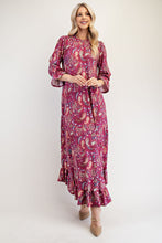 Load image into Gallery viewer, Celeste Full Size Ruffle Hem Paisley Round Neck Dress