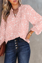 Load image into Gallery viewer, Double Take Printed Notched Neck Smocked Blouse