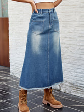 Load image into Gallery viewer, Raw Hem Buttoned Denim Skirt with Pockets