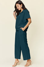 Load image into Gallery viewer, Double Take Full Size Texture Half Zip Short Sleeve Top and Pants Set