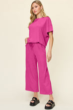 Load image into Gallery viewer, Double Take Full Size Texture Round Neck Short Sleeve T-Shirt and Wide Leg Pants