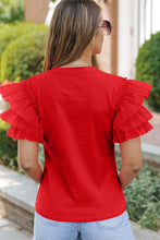 Load image into Gallery viewer, Ruffled Round Neck Short Sleeve Blouse