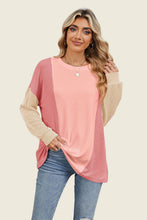 Load image into Gallery viewer, Double Take Texture Contrast Round Neck Long Sleeve T-Shirt