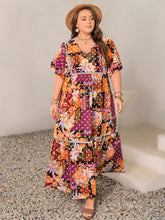 Load image into Gallery viewer, Plus Size Printed V-Neck Half Sleeve Maxi Dress