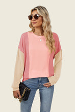 Load image into Gallery viewer, Double Take Texture Contrast Round Neck Long Sleeve T-Shirt