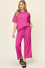 Load image into Gallery viewer, Double Take Full Size Texture Round Neck Short Sleeve T-Shirt and Wide Leg Pants