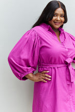 Load image into Gallery viewer, Jade By Jane Hello Darling Full Size Half Sleeve Belted Mini Dress in Magenta