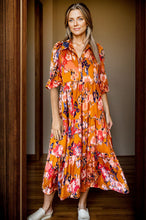 Load image into Gallery viewer, Printed Half Button Collared Neck Tiered Dress