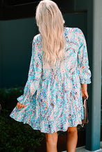 Load image into Gallery viewer, Printed Square Neck Smocked Ruffle Hem Dress