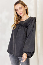 Load image into Gallery viewer, HEYSON Full Size Mineral Wash Smocked Round Neck Blouse