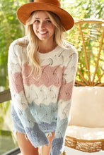 Load image into Gallery viewer, BiBi Color Block Openwork Long Sleeve Sweater