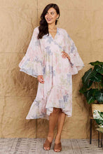 Load image into Gallery viewer, OneTheLand The Right Time Floral Bell Sleeve Midi Dress in Coral