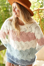 Load image into Gallery viewer, BiBi Color Block Openwork Long Sleeve Sweater
