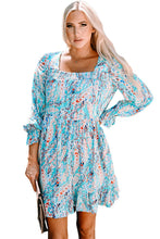 Load image into Gallery viewer, Printed Square Neck Smocked Ruffle Hem Dress