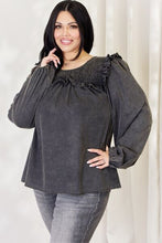 Load image into Gallery viewer, HEYSON Full Size Mineral Wash Smocked Round Neck Blouse