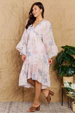 Load image into Gallery viewer, OneTheLand The Right Time Floral Bell Sleeve Midi Dress in Coral