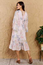 Load image into Gallery viewer, OneTheLand The Right Time Floral Bell Sleeve Midi Dress in Coral