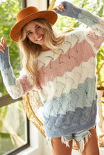 Load image into Gallery viewer, BiBi Color Block Openwork Long Sleeve Sweater