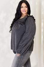 Load image into Gallery viewer, HEYSON Full Size Mineral Wash Smocked Round Neck Blouse