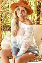 Load image into Gallery viewer, BiBi Color Block Openwork Long Sleeve Sweater