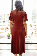 Load image into Gallery viewer, V-Neck Balloon Sleeve Midi Dress